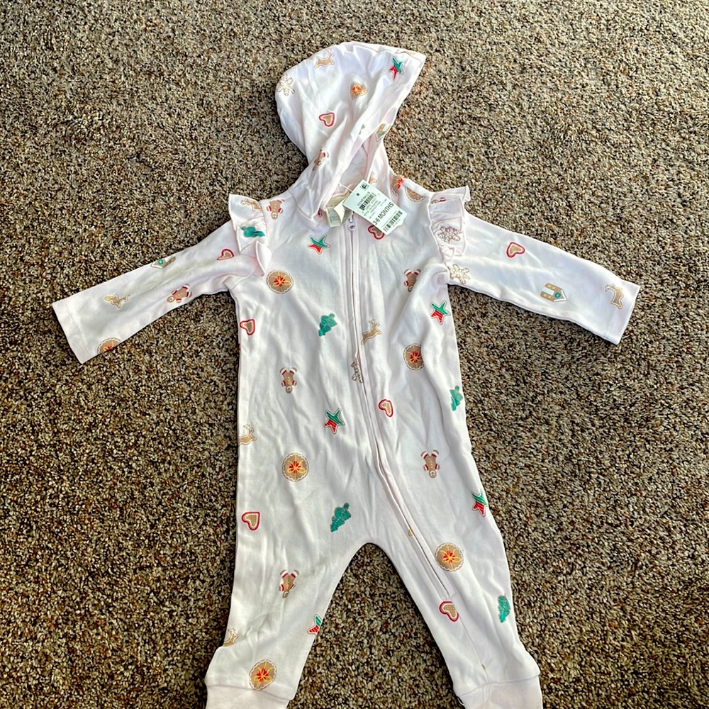 First Impressions pink hooded winter-themed overalls. 3-6 months